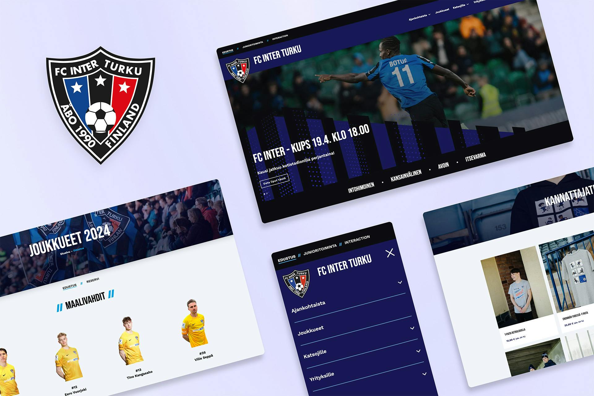 Kuvia FC Interin uudesta verkkosivustosta eri päätelaitekoossa
